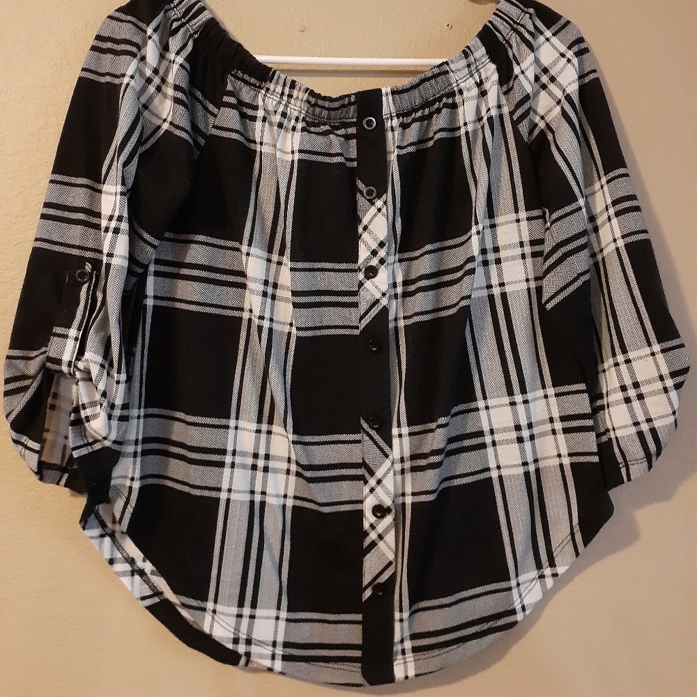 Rue21 Off Shoulder Plaid Button Down Shirt